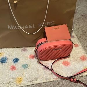 Pink Michael Kors small purse and credit card and Id holder